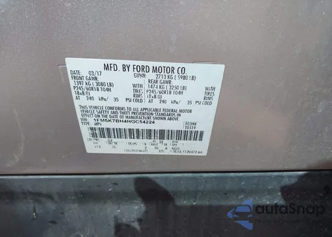 2017 Ford Explorer z USA, uszkodzony, nr VIN 1FM5K7BH4HGC54224